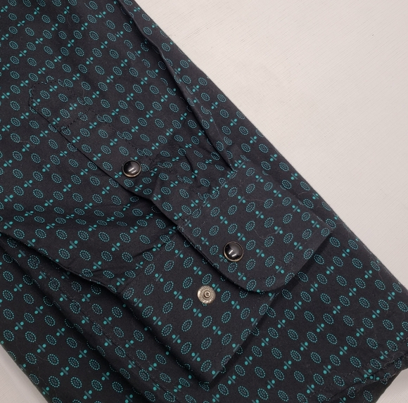 Panhandle Pearl Snap Men's Shirt Size Medium Tall Western Casual Green Dark Grey - Picture 5 of 14